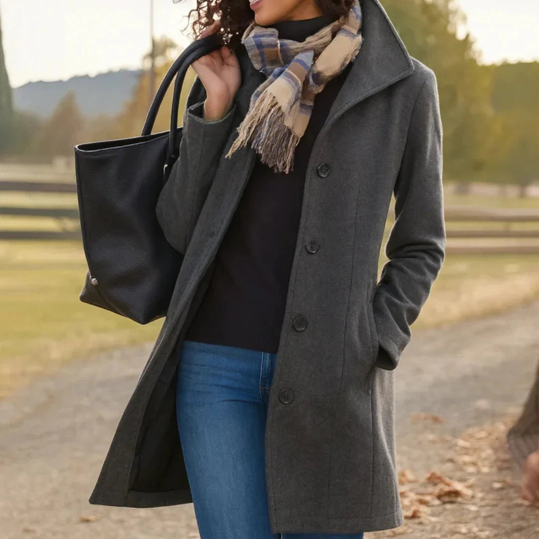 Wool Blend Pea Coat with Button Front