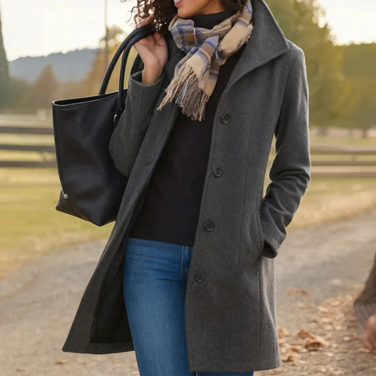 Wool Blend Pea Coat with Button Front