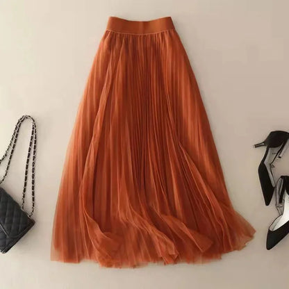 Pleated Tulle Maxi Skirt