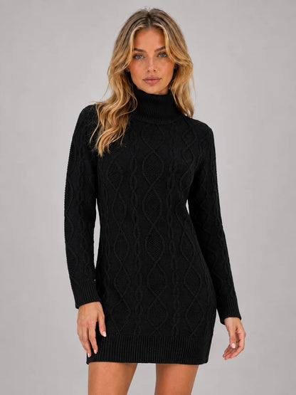 Cable-Knit Roll-Neck Jumper Mini Dress