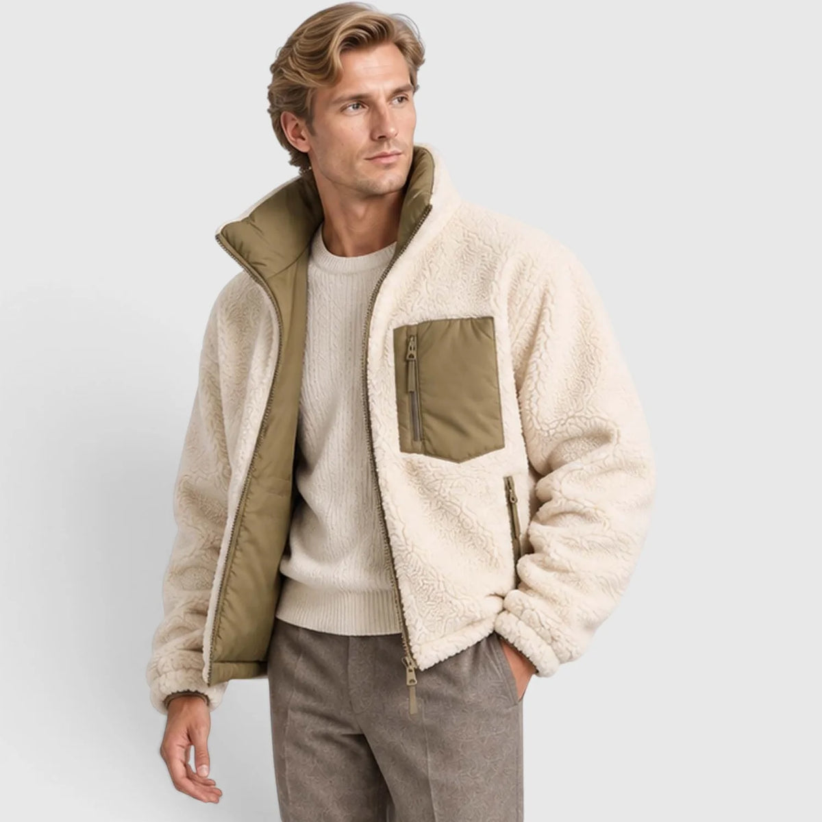 Men's Reversible Puffer Jacket with Stand Collar