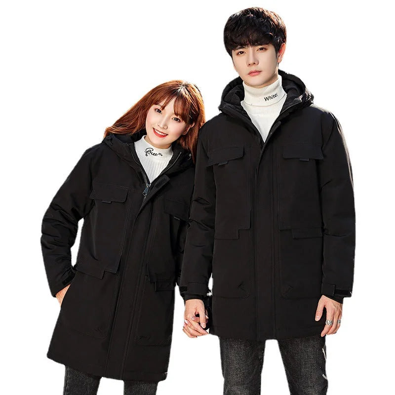 Men's Hooded Puffer Jacket – Black Long Parka