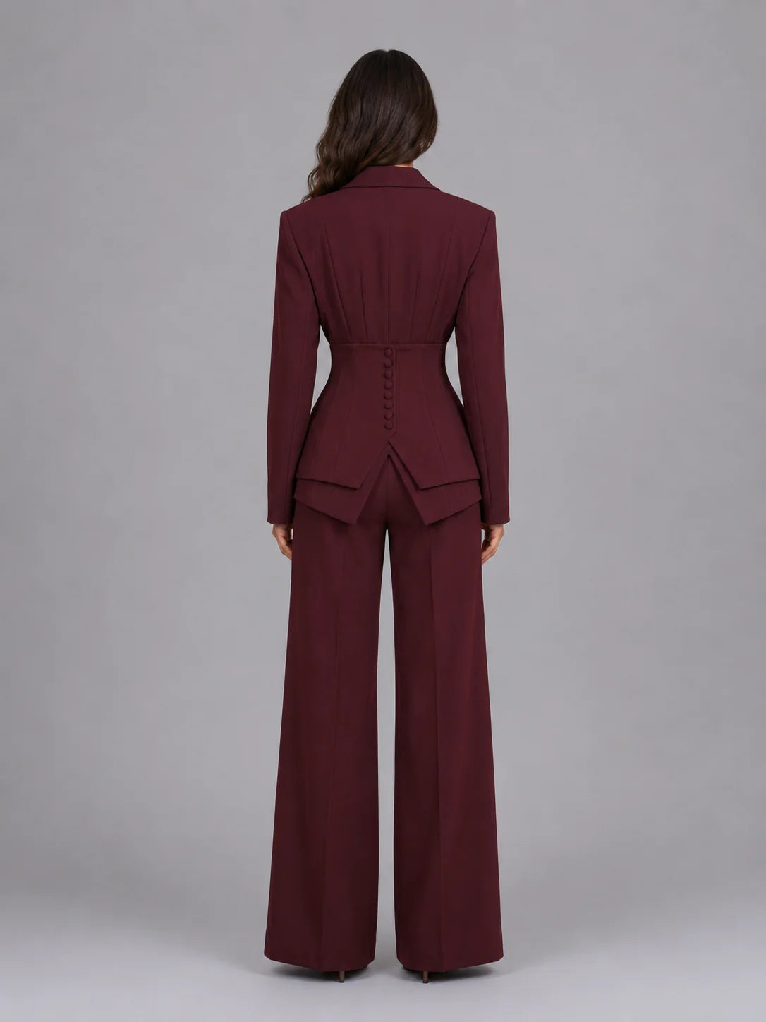 Three-Piece Pant Suit Set with Wide-Leg Trousers