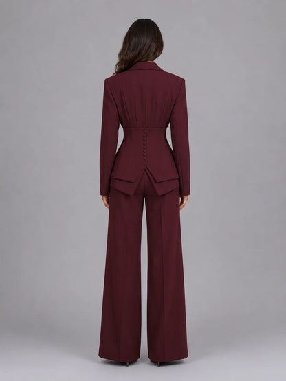 Three-Piece Pant Suit Set with Wide-Leg Trousers
