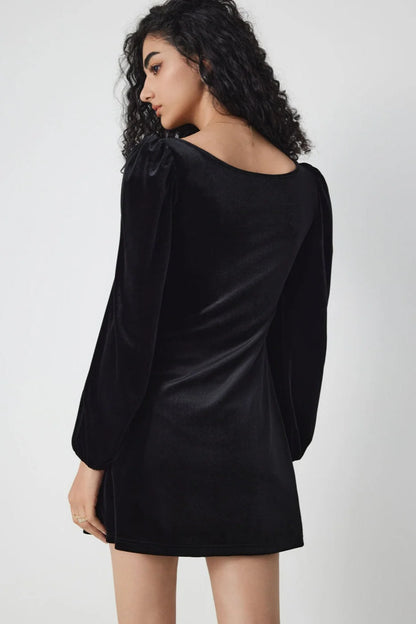 Velvet Long Sleeve Square Neck Mini Party Dress