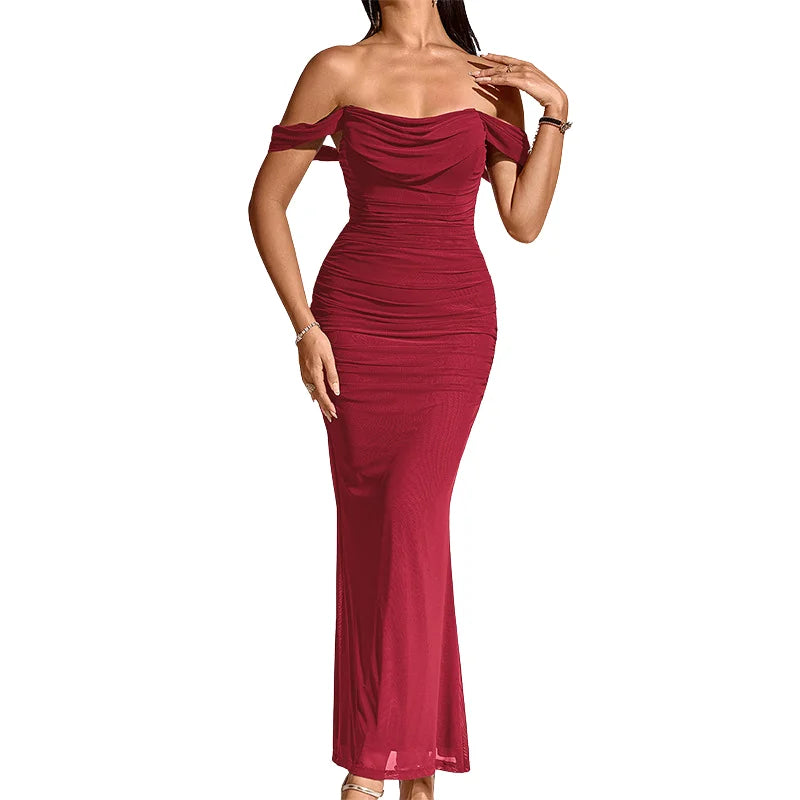 Off-Shoulder Ruched Maxi Formal Dress