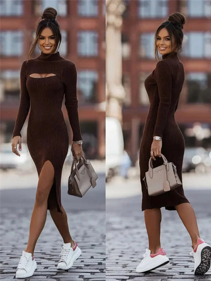 Sweater Dress – White Ribbed Bodycon Midi