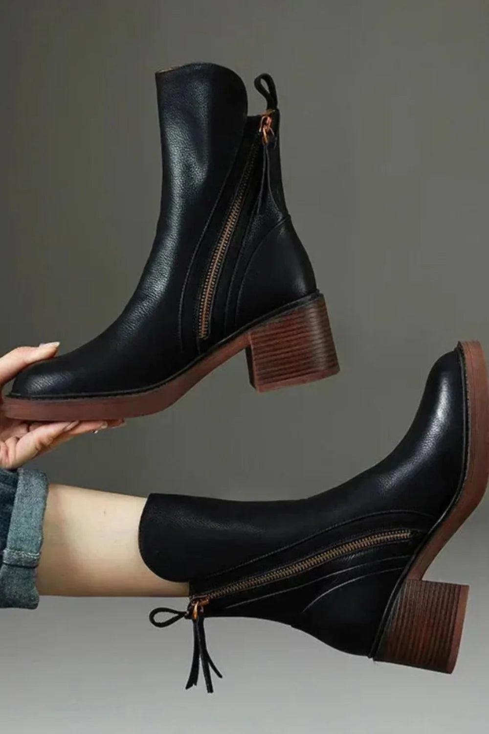 Ivy | Ankle Boots Block Heel Side Zip