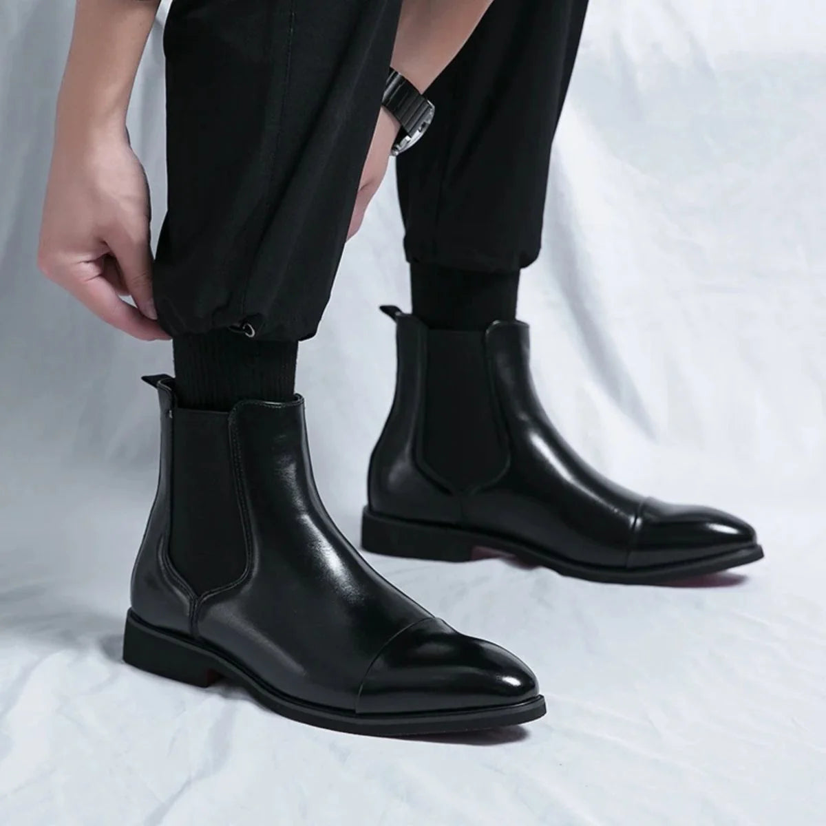 Men's Chelsea Boots – Black Polished Slip-On
