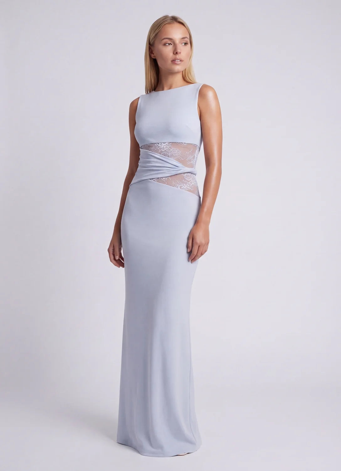 Lace Maxi Dress – Black Sheer Lace Waist Sleeveless
