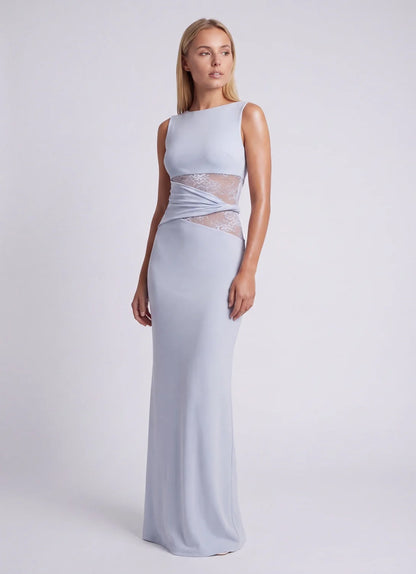 Lace Maxi Dress – Black Sheer Lace Waist Sleeveless