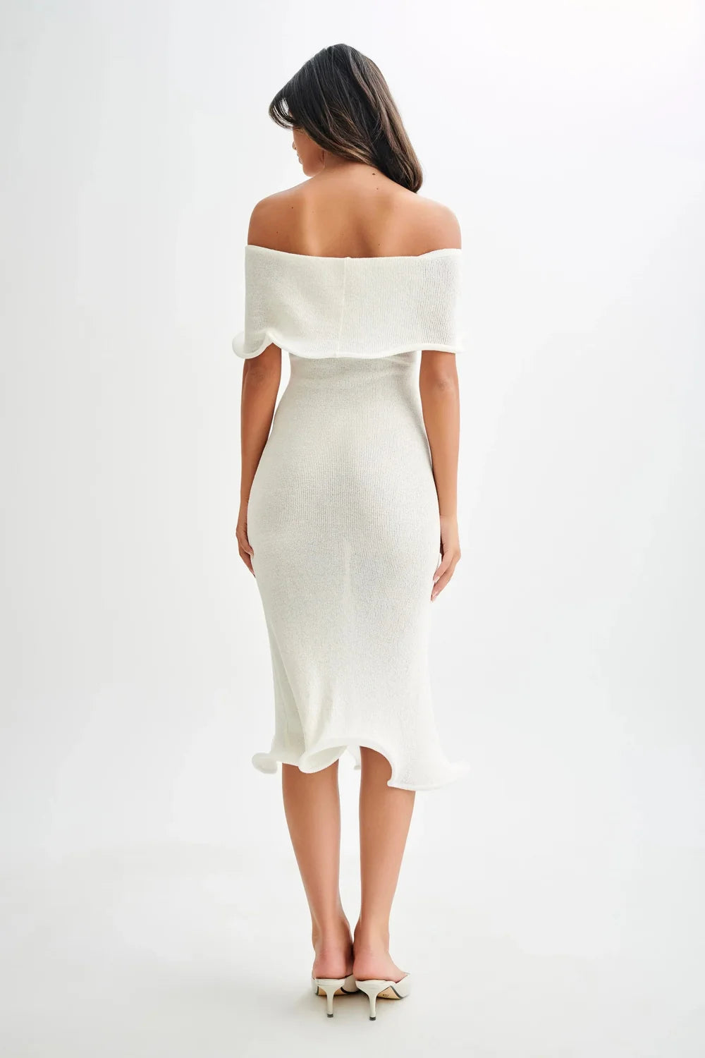 Sweater Dress – Black Off-Shoulder Midi