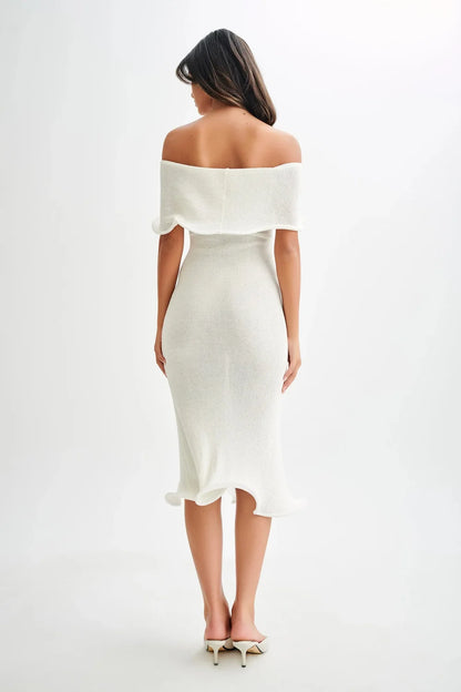 Sweater Dress – Black Off-Shoulder Midi