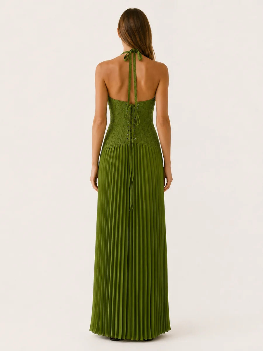 Lace-Bodice Halter Maxi Dress
