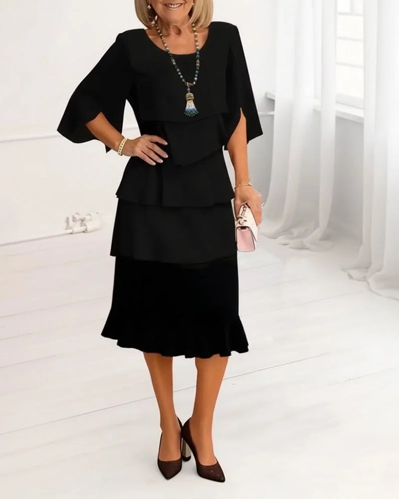 Tiered Wedding Guest Midi Dress with Split Sleeves