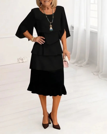 Tiered Wedding Guest Midi Dress with Split Sleeves