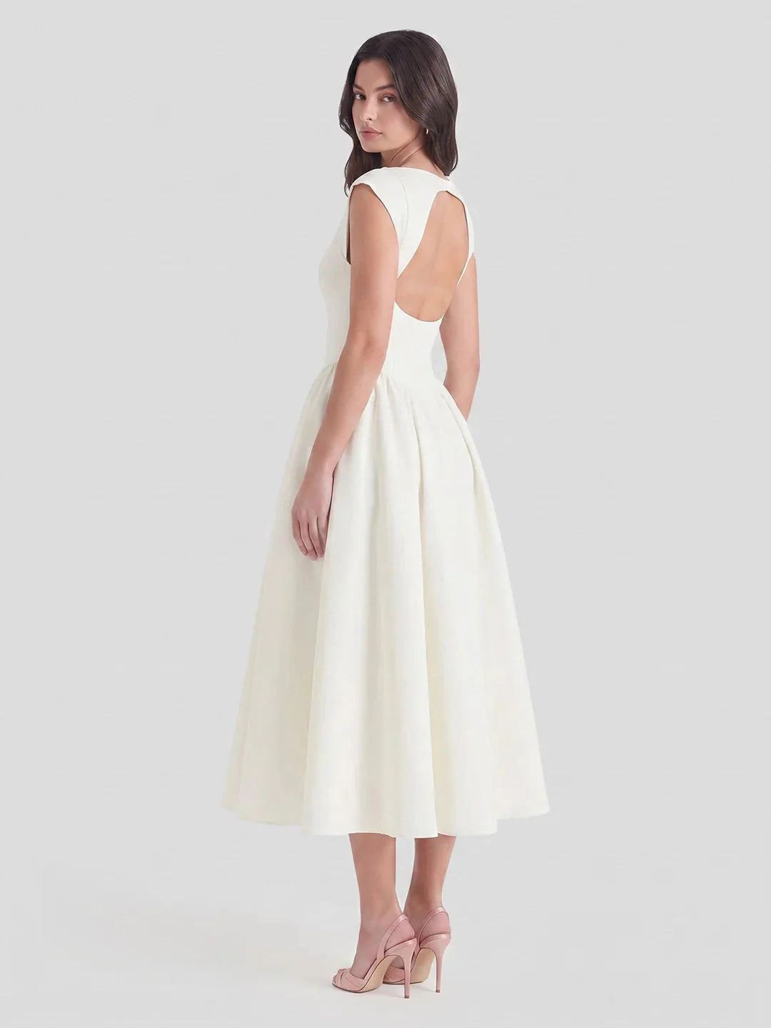 Hepburn | Satin Midi Dress Full Skirt