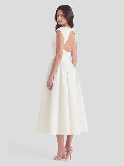 Hepburn | Satin Midi Dress Full Skirt