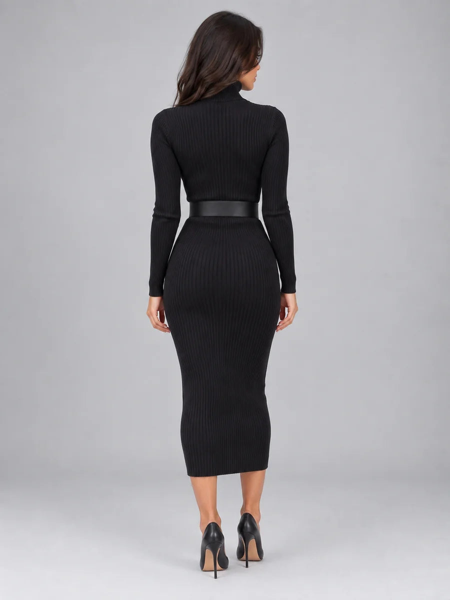 Women’s Ribbed Roll Neck Midi Dress