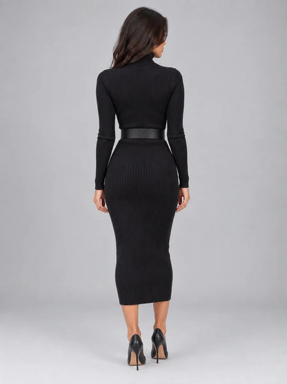 Women’s Ribbed Roll Neck Midi Dress