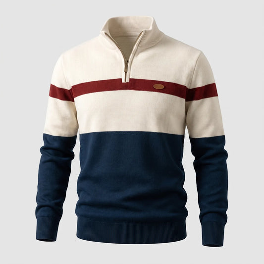 Men's Striped Knit Quarter Zip Sweater