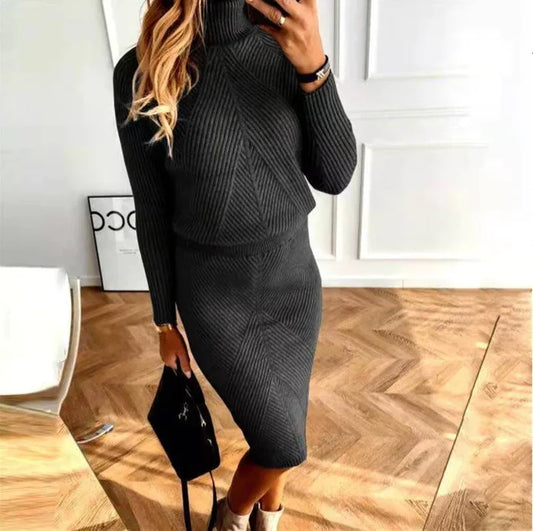 Sweater Dress – Black Mock Neck Midi
