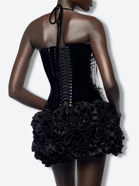 Raven | Corset Top and Ruffle Mini Skirt Set