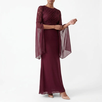 Celine | Lace Maxi Dress with Cape Sleeves