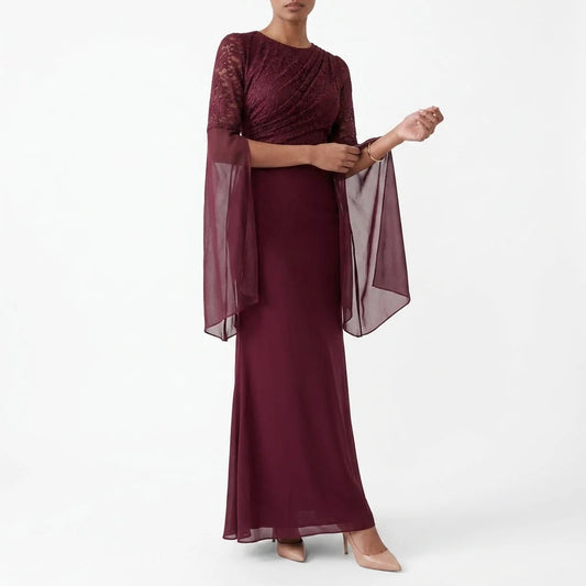 Celine | Lace Maxi Dress with Cape Sleeves