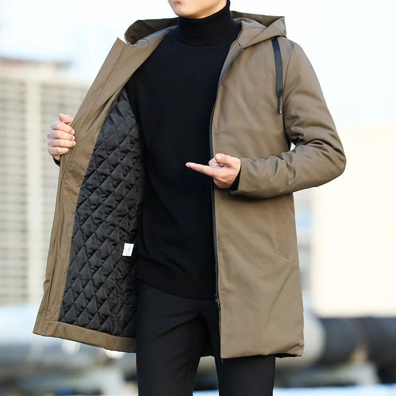 Men's Quilted Lined Hooded Winter Coat