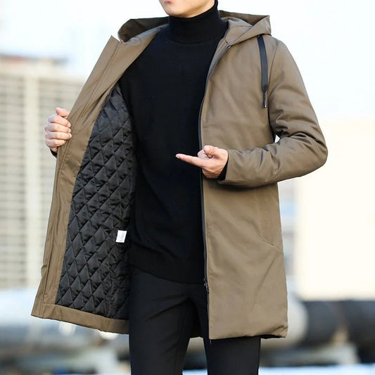 Men's Quilted Lined Hooded Winter Coat