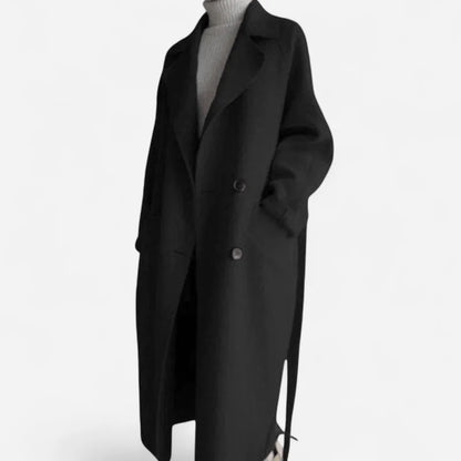 Wool Coat – Black Belted Double-Breasted