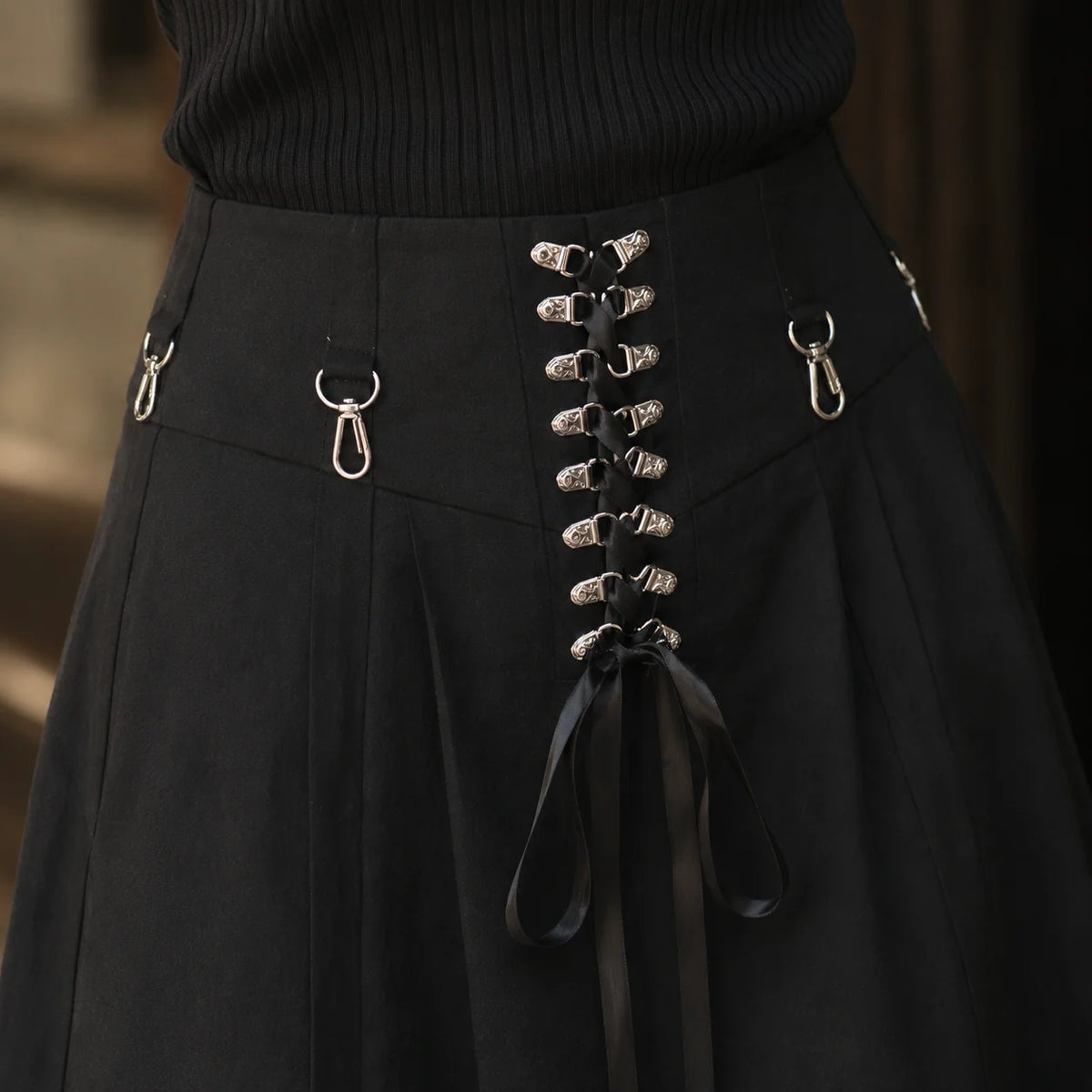 Lace-Up Midi Skirt