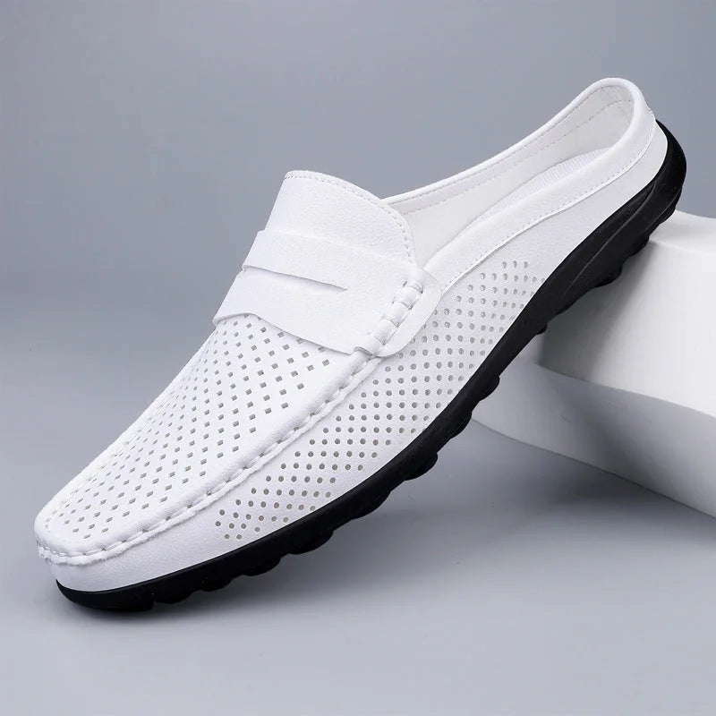 Men's Penny Loafers – Black Perforated Slip-On