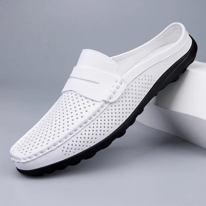 Men's Penny Loafers – Black Perforated Slip-On