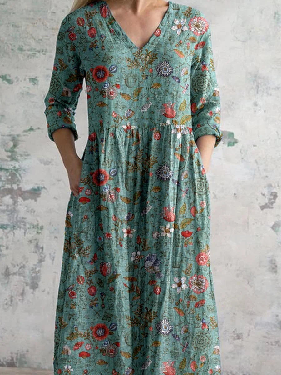 Long Sleeve Floral Maxi Dress with Pockets