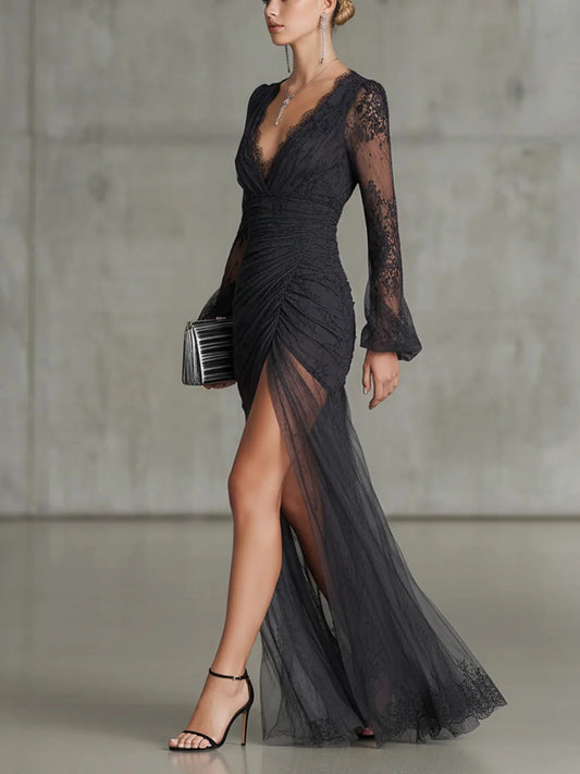 Long Sleeve Lace Maxi Evening Dress