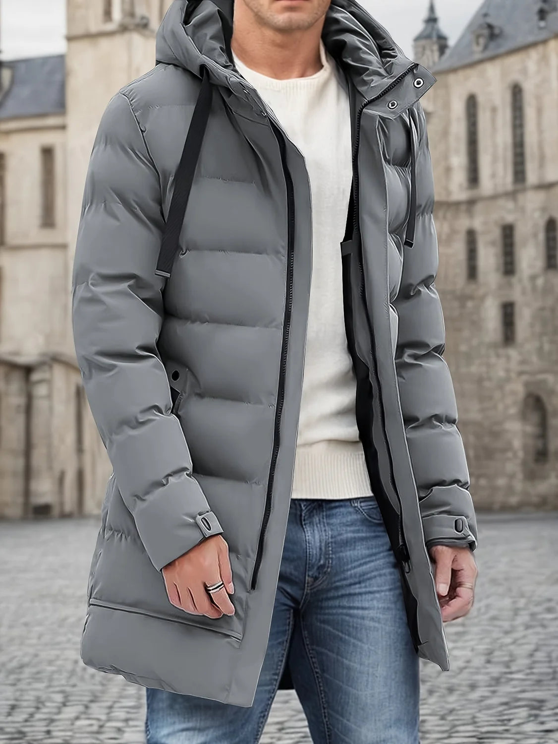 Men's Hooded Puffer Jacket – Black Longline