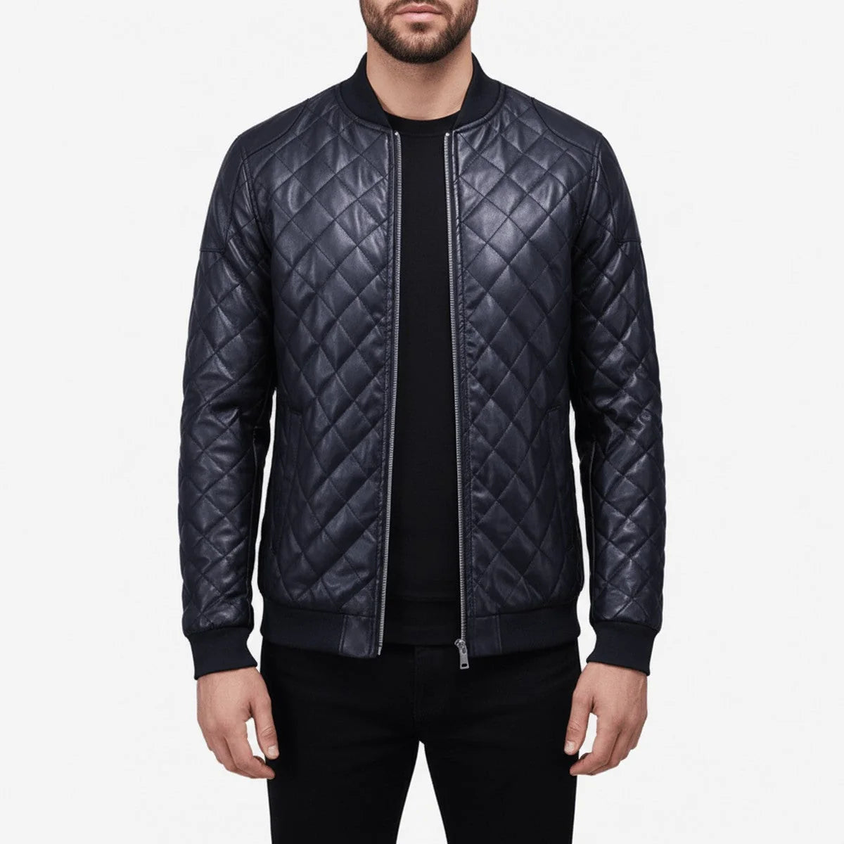 Men's Quilted Faux Leather Moto Jacket