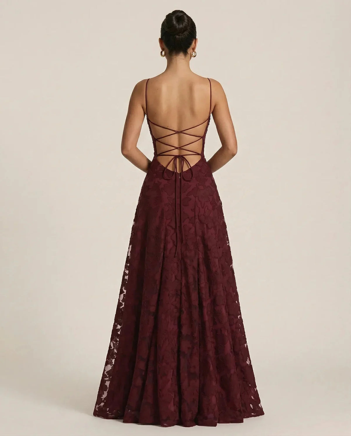 Wedding Guest Dress – Red Lace A-Line Maxi