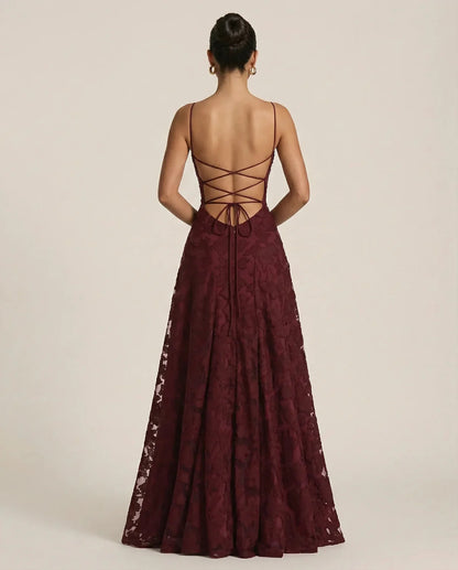 Wedding Guest Dress – Red Lace A-Line Maxi