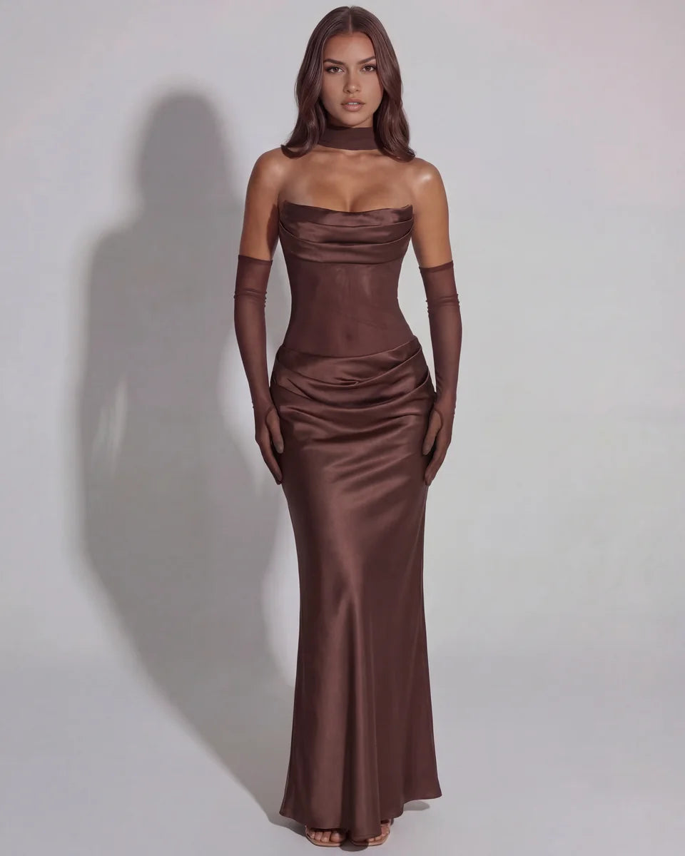 Cowl-Neck Satin Maxi Dress