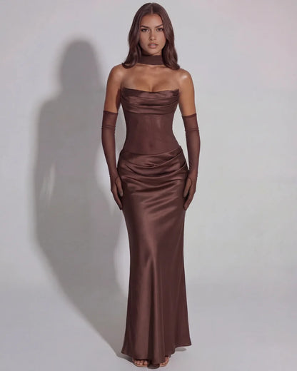 Cowl-Neck Satin Maxi Dress