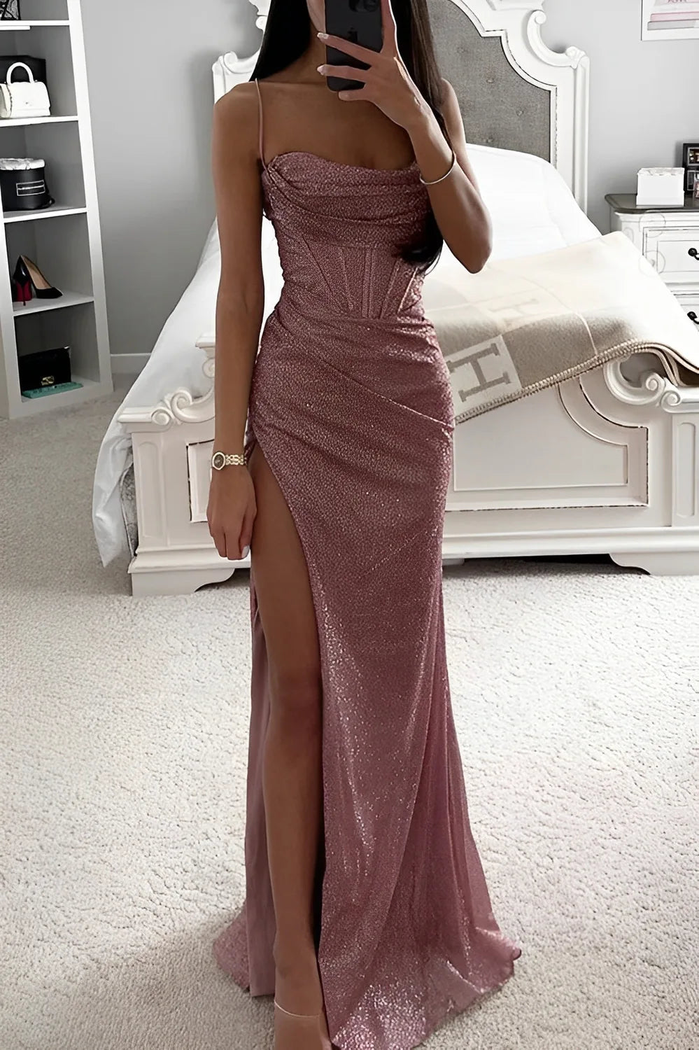 Niamh | Corset Maxi Dress with High Slit