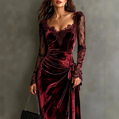 Carmel | Velvet Lace Maxi Dress Long Sleeve