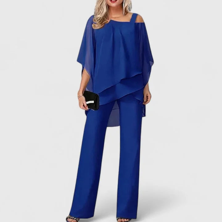 Cape Top and Wide-Leg Pant Set