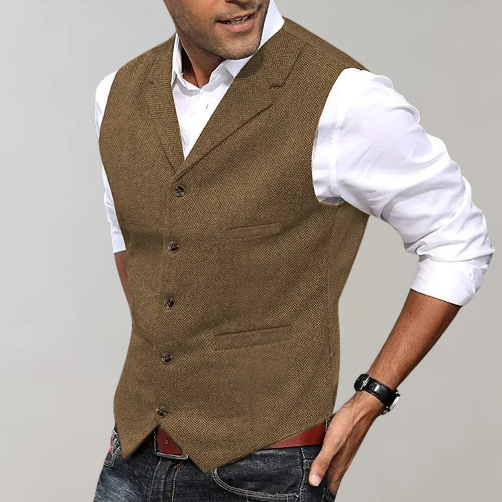 Men's Tweed Waistcoat Notch Lapel