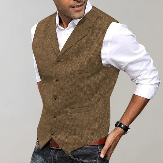 Men's Tweed Waistcoat Notch Lapel