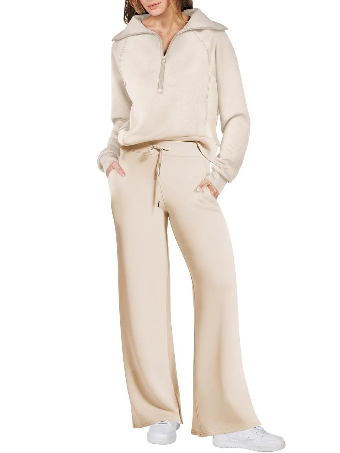 Two-Piece Lounge Set with Half-Zip Hoodie and Wide-Leg Sweatpants