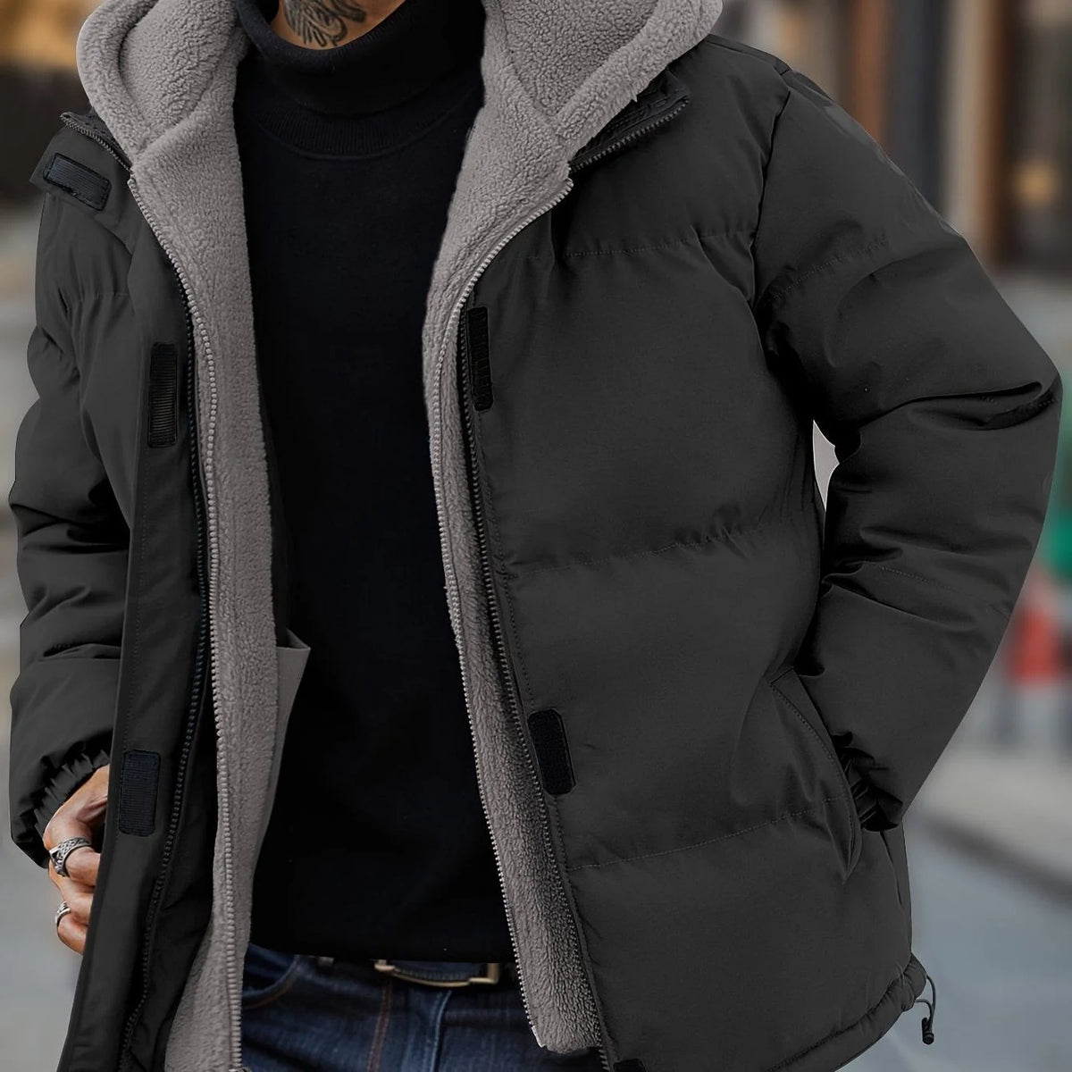 Men's Fleece Lined Hooded Puffer Jacket